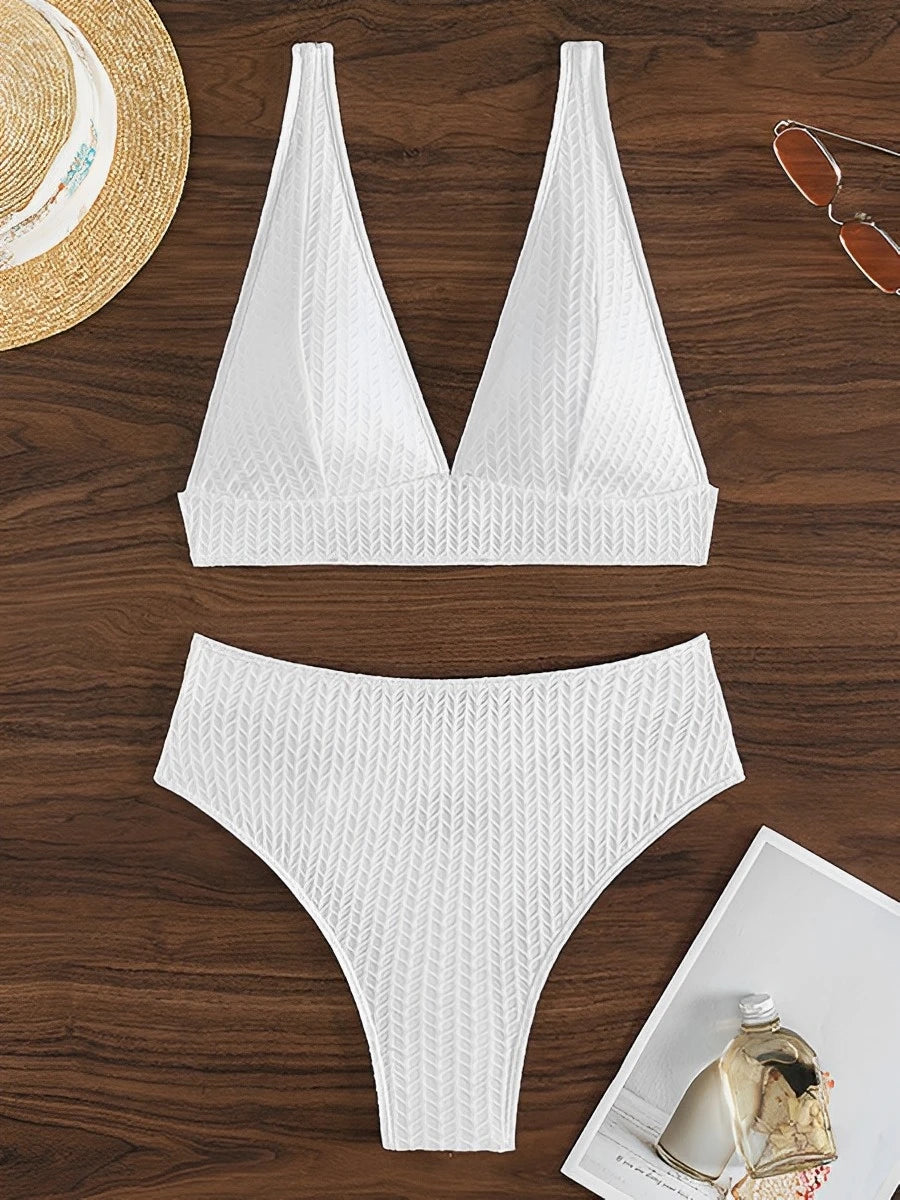 2025 White Printed Bikini – Sexy High Waist Swimsuit for Women’s Beachwear