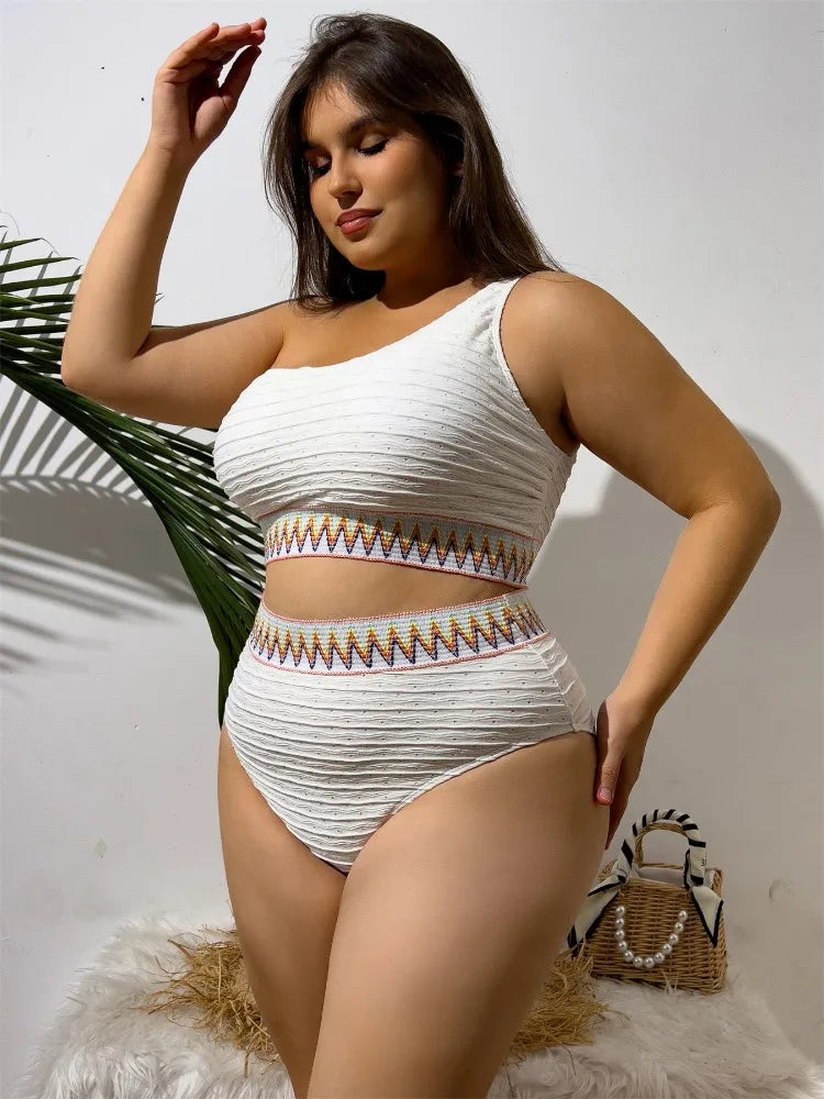 Bikini High Waist One Shoulder Print Swimsuit Women 2025 Plus Size Swimwear Female Bathing Suit Beachwear Swimming
