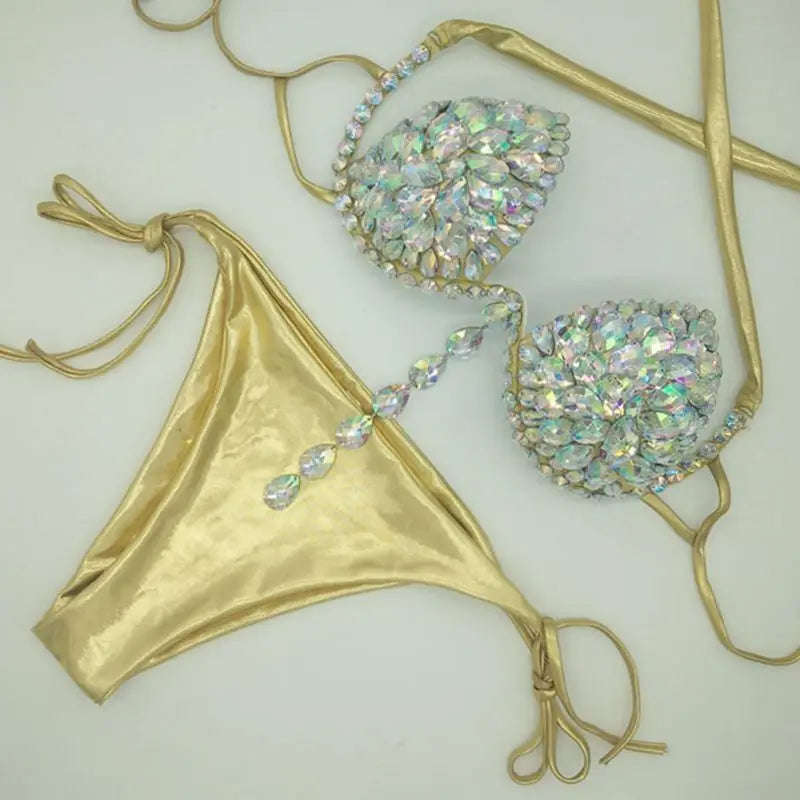 Venus Vacation Tassel Bikini Set – Rhinestone Diamond Bandage Swimsuit with Bling Stones