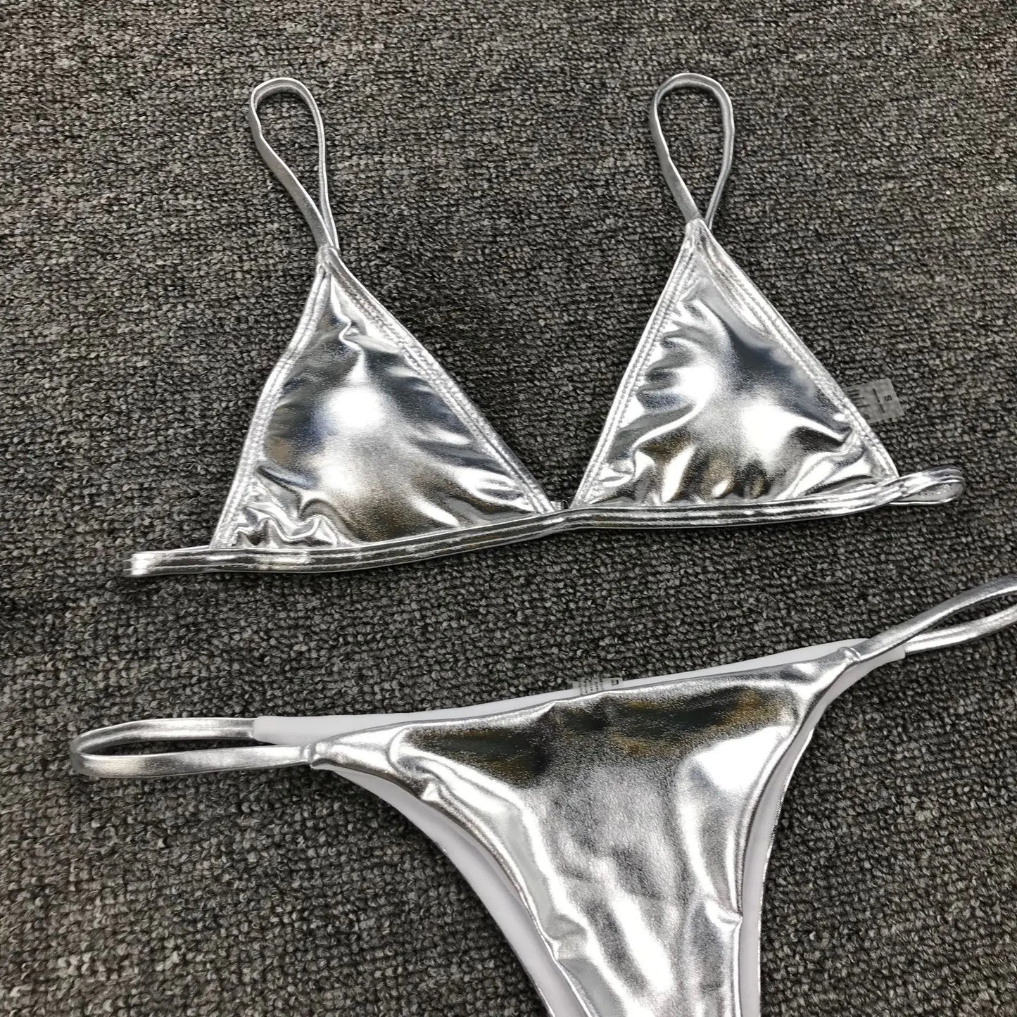 Summer Sexy Thong Bikini Set – Pure Silver & Gold Sequin Push-Up Padded Swimwear for Women