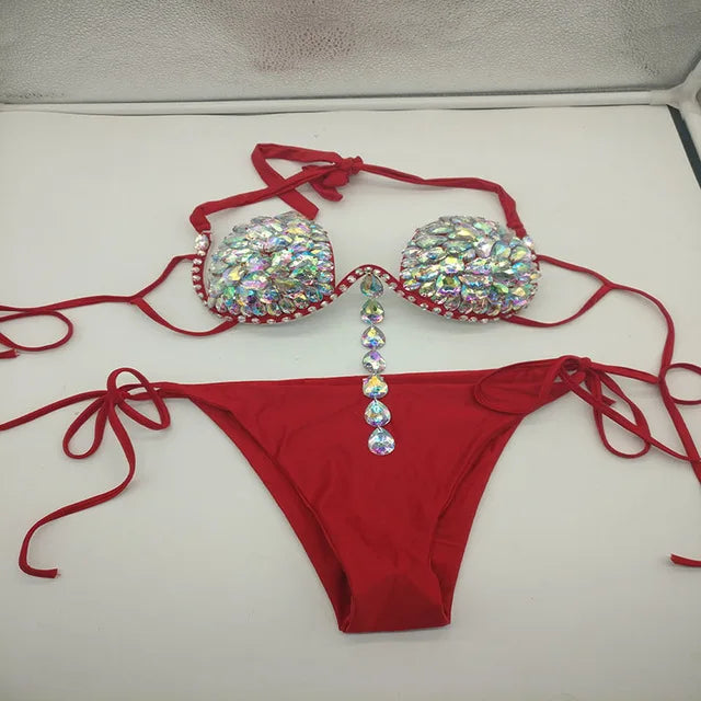 Venus Vacation Tassel Bikini Set – Rhinestone Diamond Bandage Swimsuit with Bling Stones