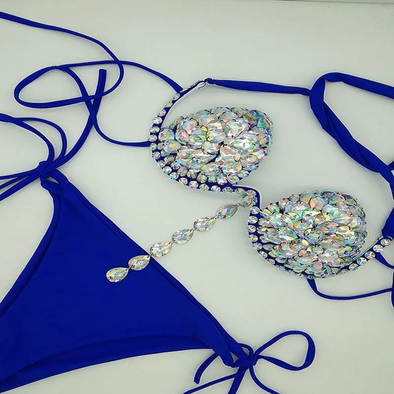 Venus Vacation Tassel Bikini Set – Rhinestone Diamond Bandage Swimsuit with Bling Stones