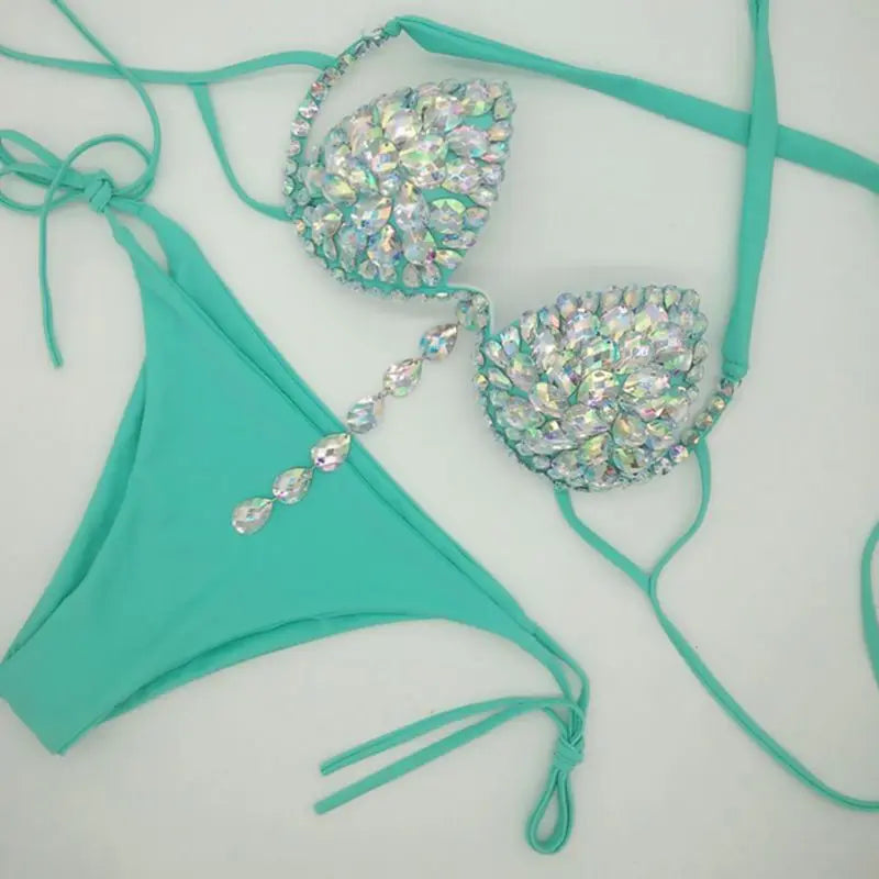 Venus Vacation Tassel Bikini Set – Rhinestone Diamond Bandage Swimsuit with Bling Stones