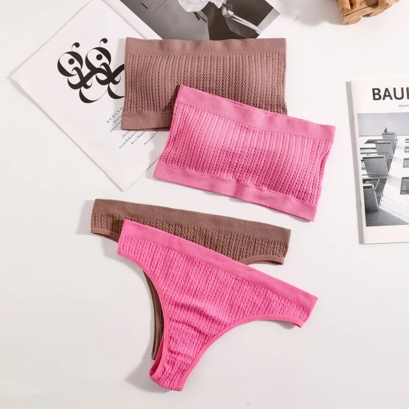 Seamless Bra Set Women Lingerie Set, Sexy Panties Bikini, Push Up Bra Top, Female Rib Bandeau Bra, Strapless Underwear Set
