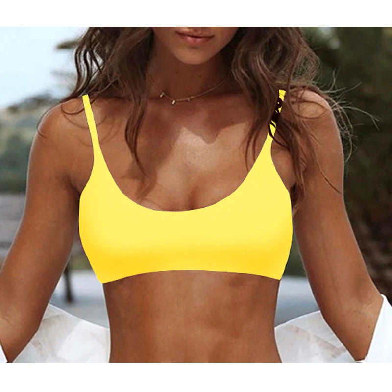 8 Color Black Solid Sexy Bikini Top – 2025 New Women Swimwear, Cup Bra Padded Swimsuit, Bathing Suit, Beachwear Female Top Bikini Set