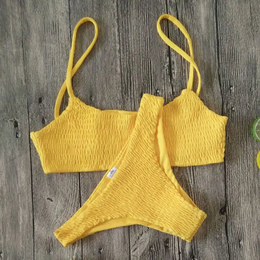 New Hot Sale Sexy Women's Push-Up Padded Bra Bikini Set – Pleated Swimsuit for Swimming & Beachwear