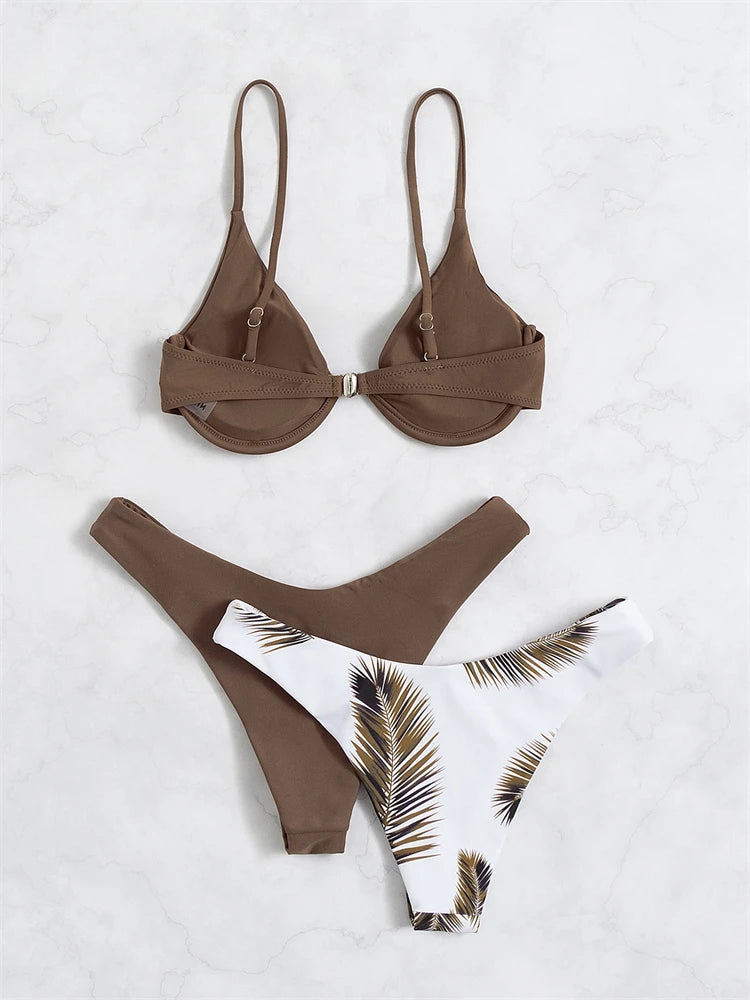 New Solid Print Bikini Set – Sexy Sling Thong Swimsuit for Women, 3-Piece Summer Beachwear