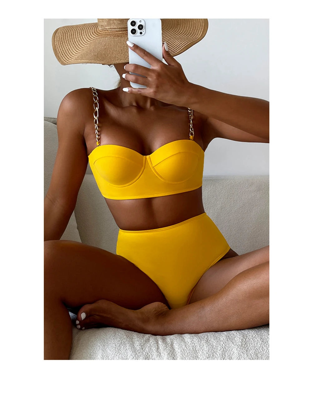 Push-Up Underwire Bikini Set – Chain Strap Hard Wrap Top & High-Waist Bottom Swimwear