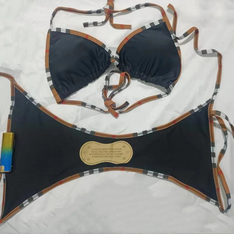 2025 Women’s Sexy Solid Color Bikini – Adjustable Lace-Up Brazilian Halterneck Swimsuit