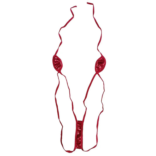 High-Quality PU Patent Leather Thong Bikini Set – Sexy Tie-Side Swimsuit for Women