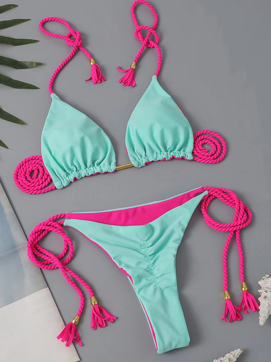 Sexy Brazilian Triangle Bikini – Tie-Side Thong Swimsuit for Women’s Summer Beachwear