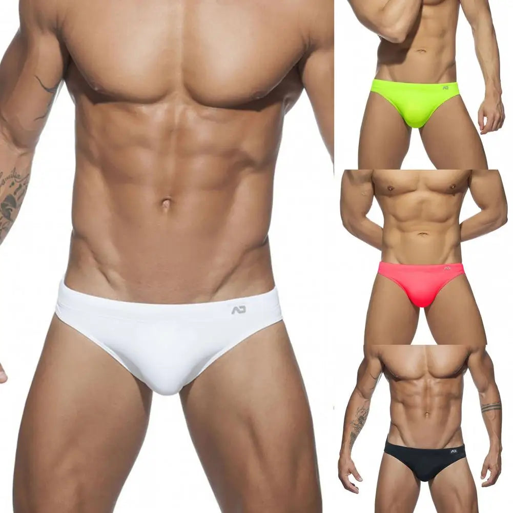 Men's Swimming Trunks Stretch Thong Low Waist Bikini Sexy Solid Color Swimsuit Summer Men's Beach Swimming Shorts