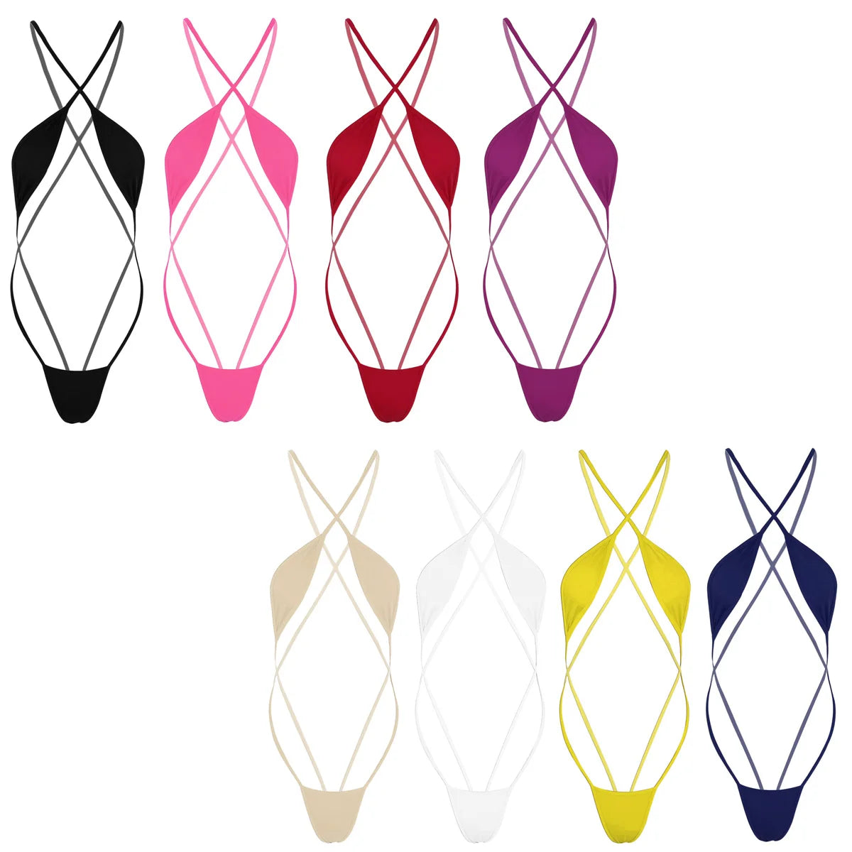 Mini Micro Tanga Bikini Set – Strappy Criss-Cross Backless Swimwear for Women