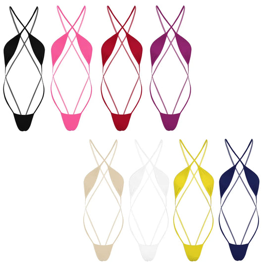 Mini Micro Tanga Bikini Set – Strappy Criss-Cross Backless Swimwear for Women