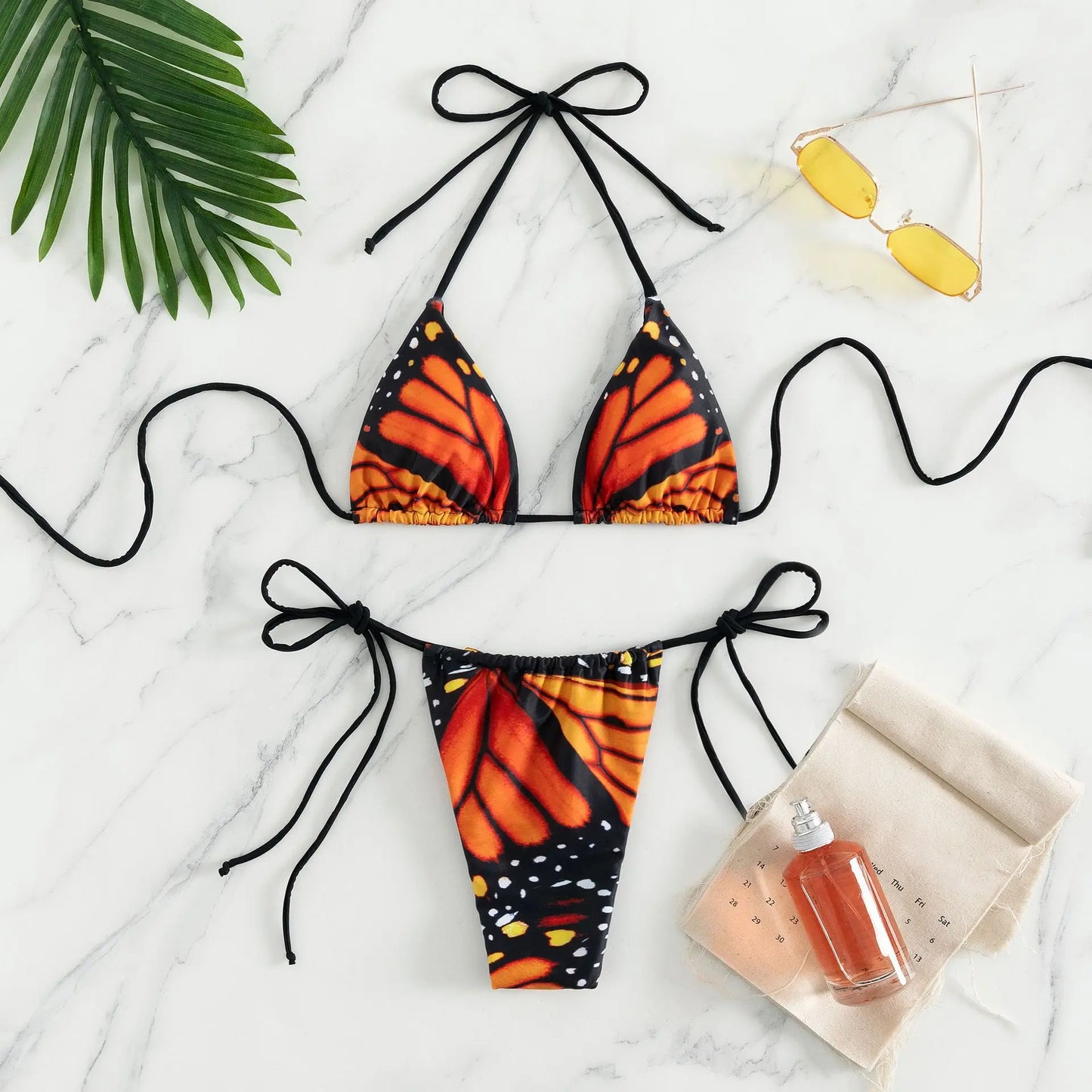 Sexy Butterfly Print Micro Bikini Set – Halter String Two-Piece Swimsuit for Women’s Beach Outfits