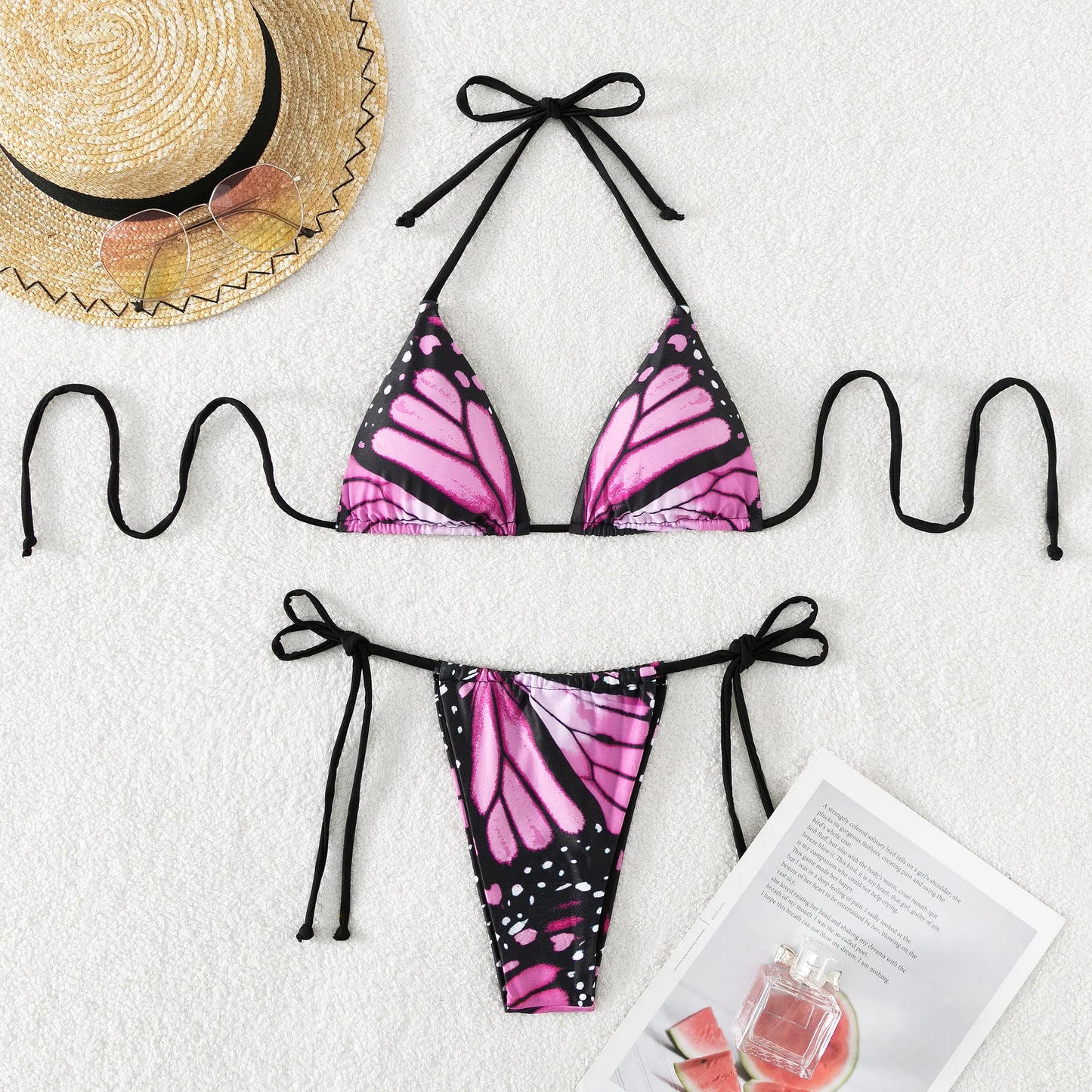Sexy Butterfly Print Micro Bikini Set – Halter String Two-Piece Swimsuit for Women’s Beach Outfits