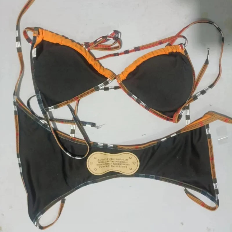 2025 Women’s Sexy Solid Color Bikini – Adjustable Lace-Up Brazilian Halterneck Swimsuit