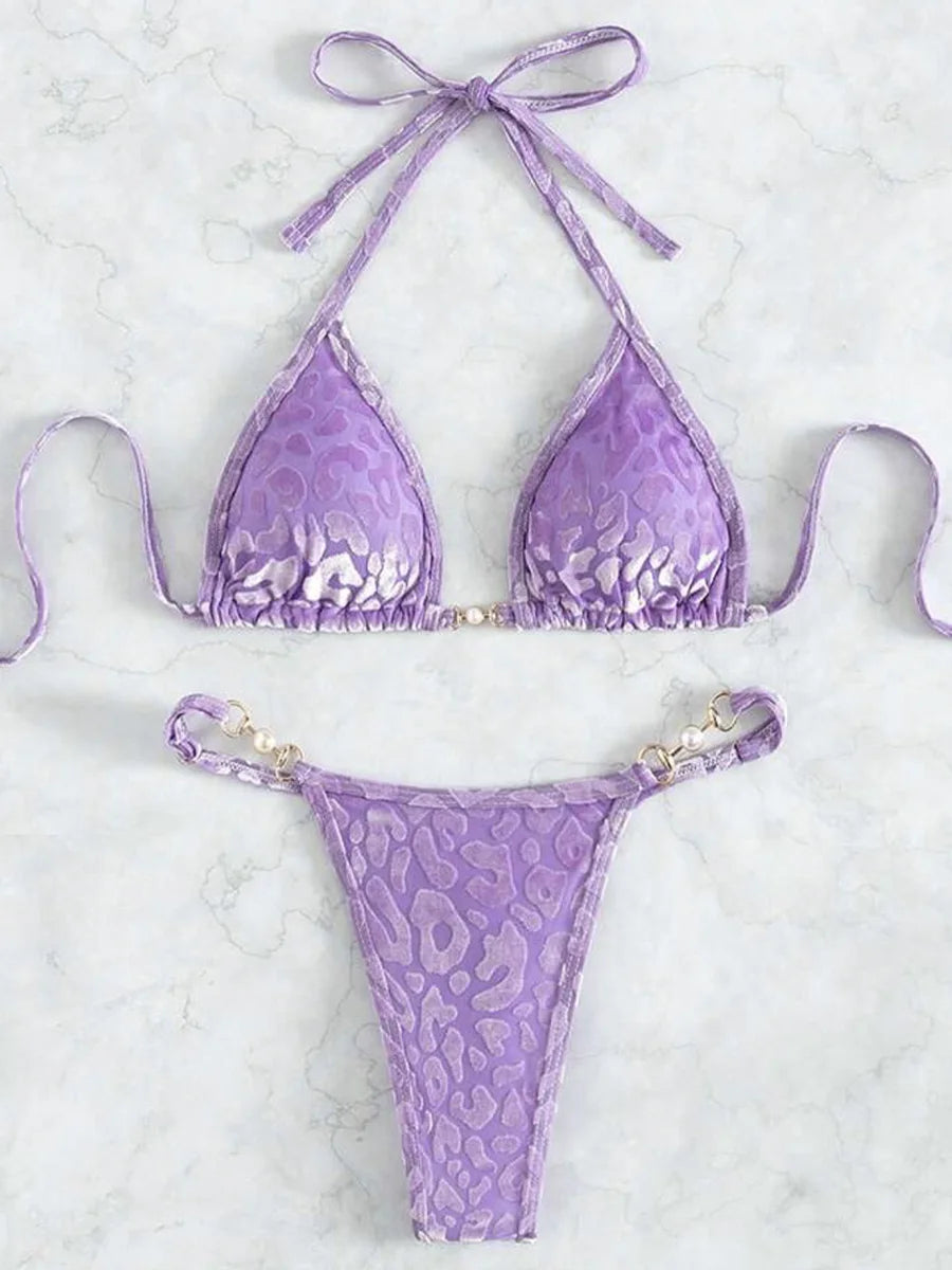 Female Swimsuit Two-piece Bikini Set Halter Bathing Suit Swim