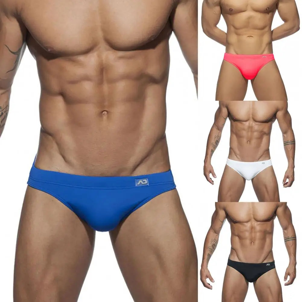 Men's Swimming Trunks Stretch Thong Low Waist Bikini Sexy Solid Color Swimsuit Summer Men's Beach Swimming Shorts