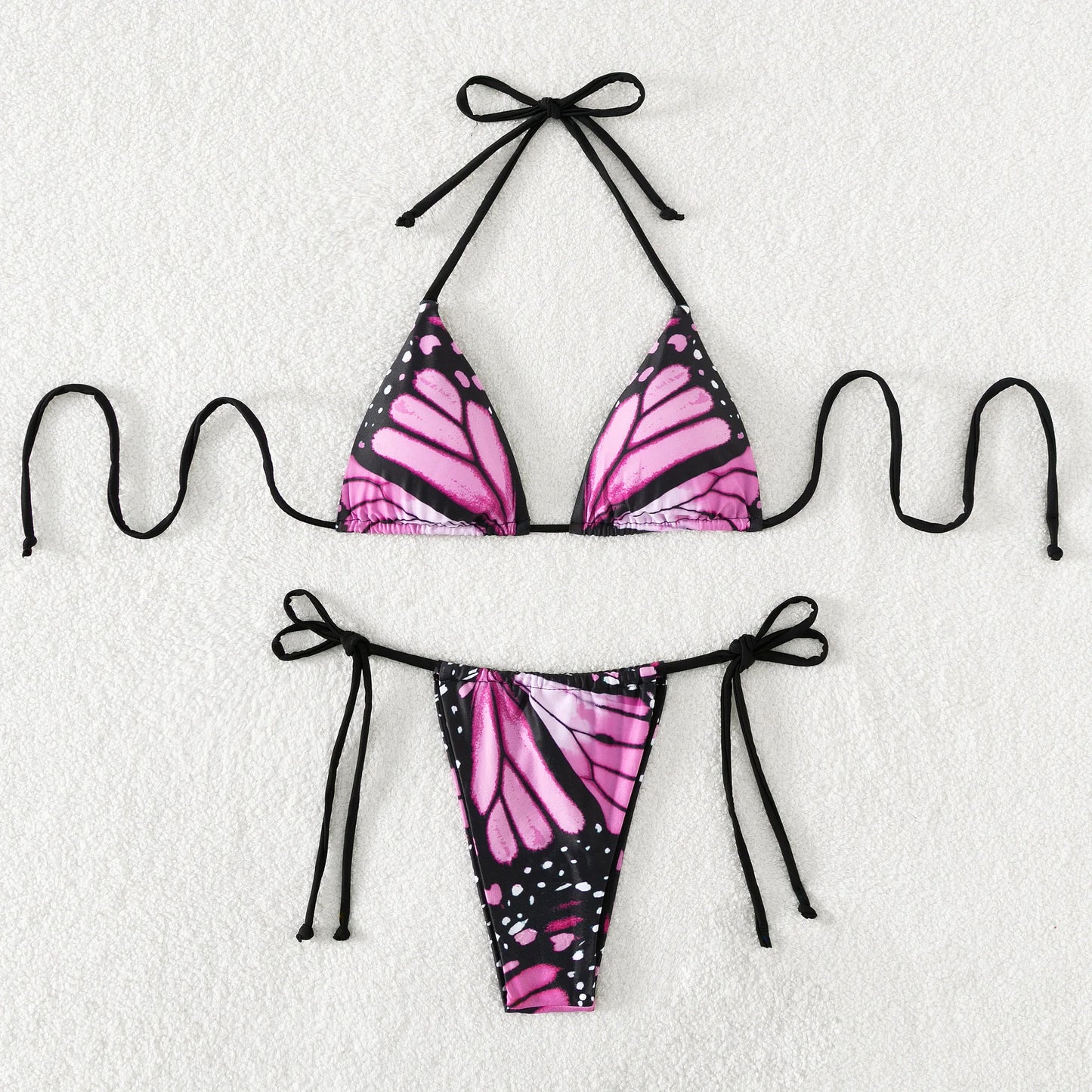 Sexy Butterfly Print Micro Bikini Set – Halter String Two-Piece Swimsuit for Women’s Beach Outfits
