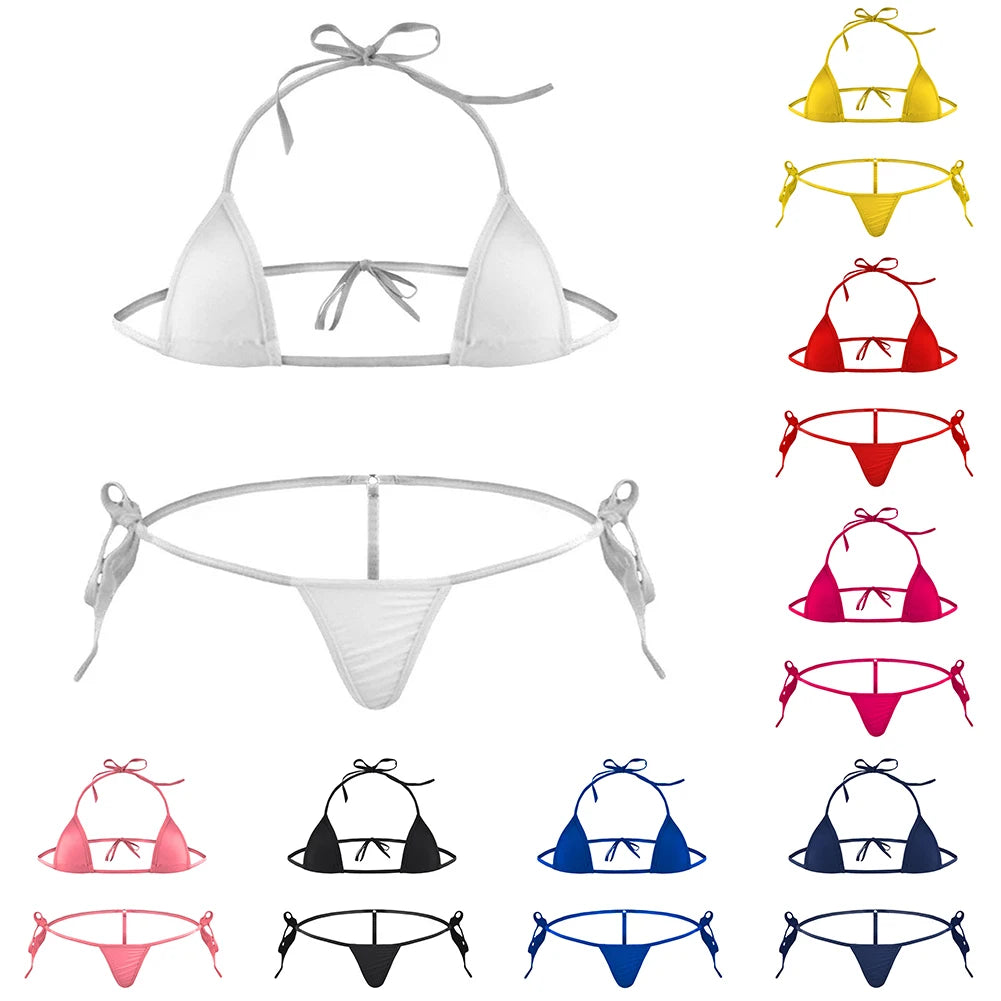 Hot Beach Club Holiday Women\'s Bikini Set Lingerie Swimwear Backless G String High Fork Lingerie Bra Set Sexy