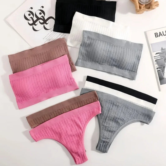 Seamless Bra Set Women Lingerie Set, Sexy Panties Bikini, Push Up Bra Top, Female Rib Bandeau Bra, Strapless Underwear Set