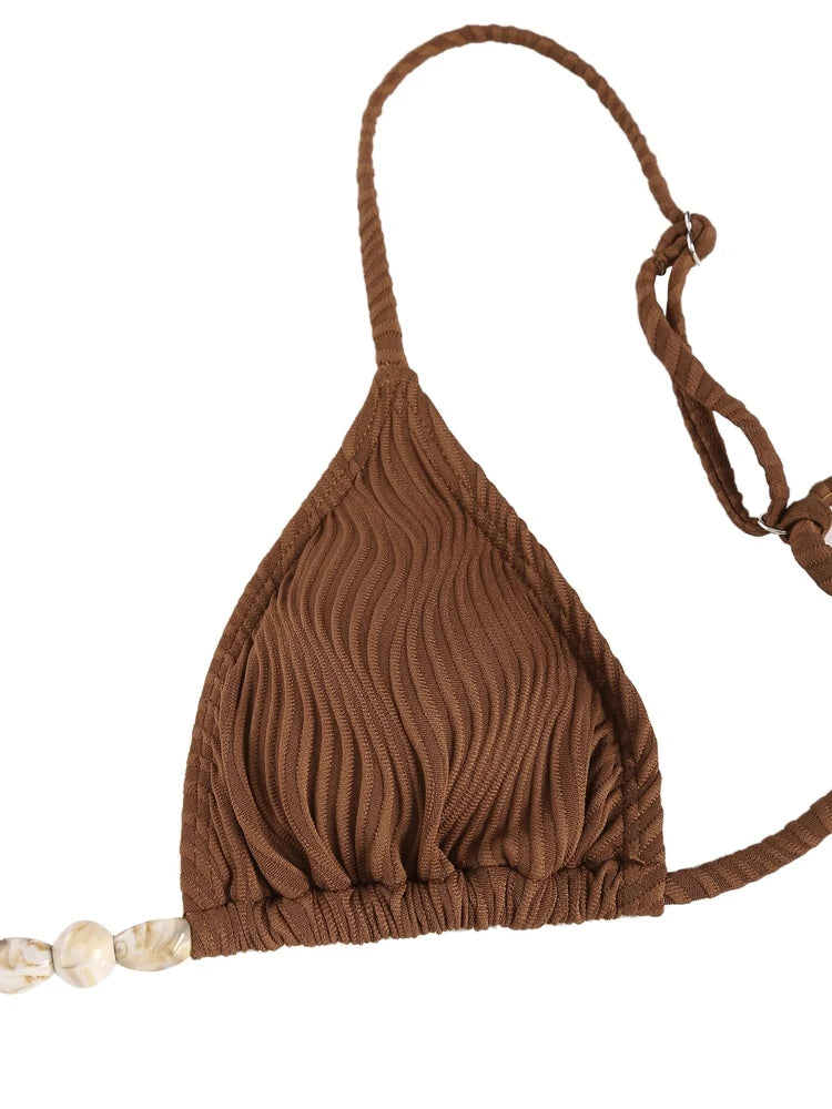 ZAFUL Tie-Side String Bikini – Solid Color Tanga Triangle Two-Piece Swimsuit for Women
