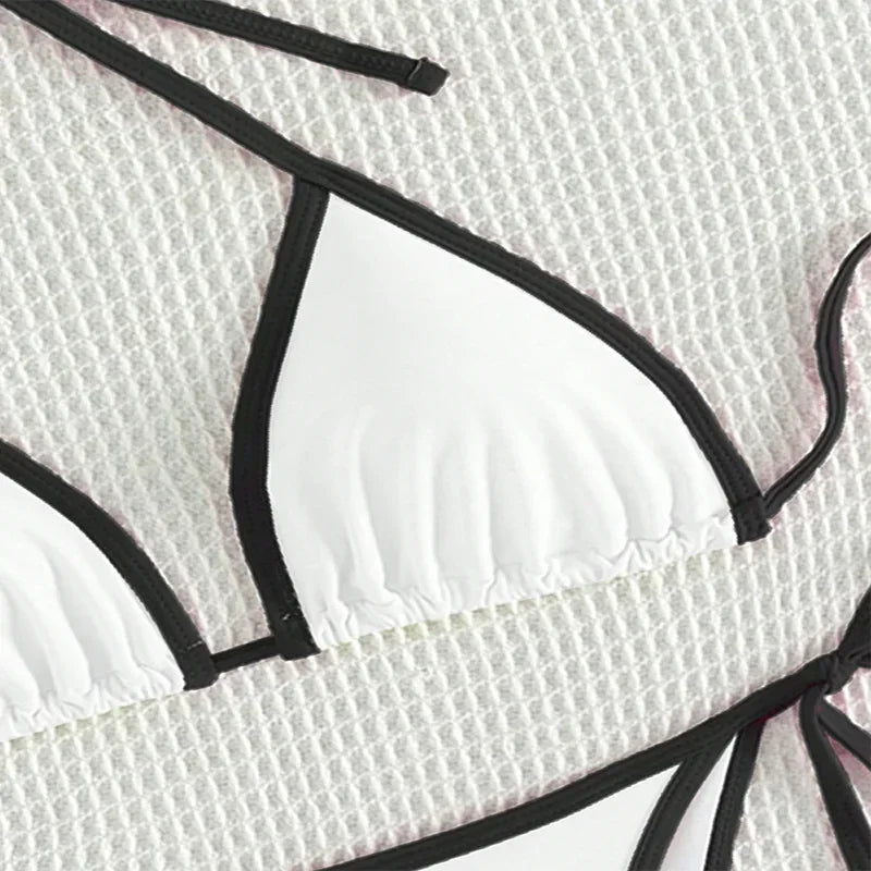 Sexy Contrasting Colors Micro String Bikini Set – Halter Mini Thong Swimwear for Women