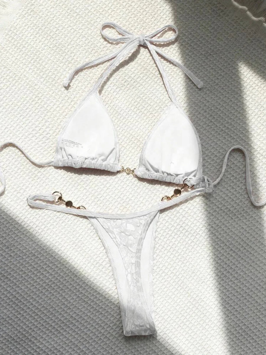 Female Swimsuit Two-piece Bikini Set Halter Bathing Suit Swim