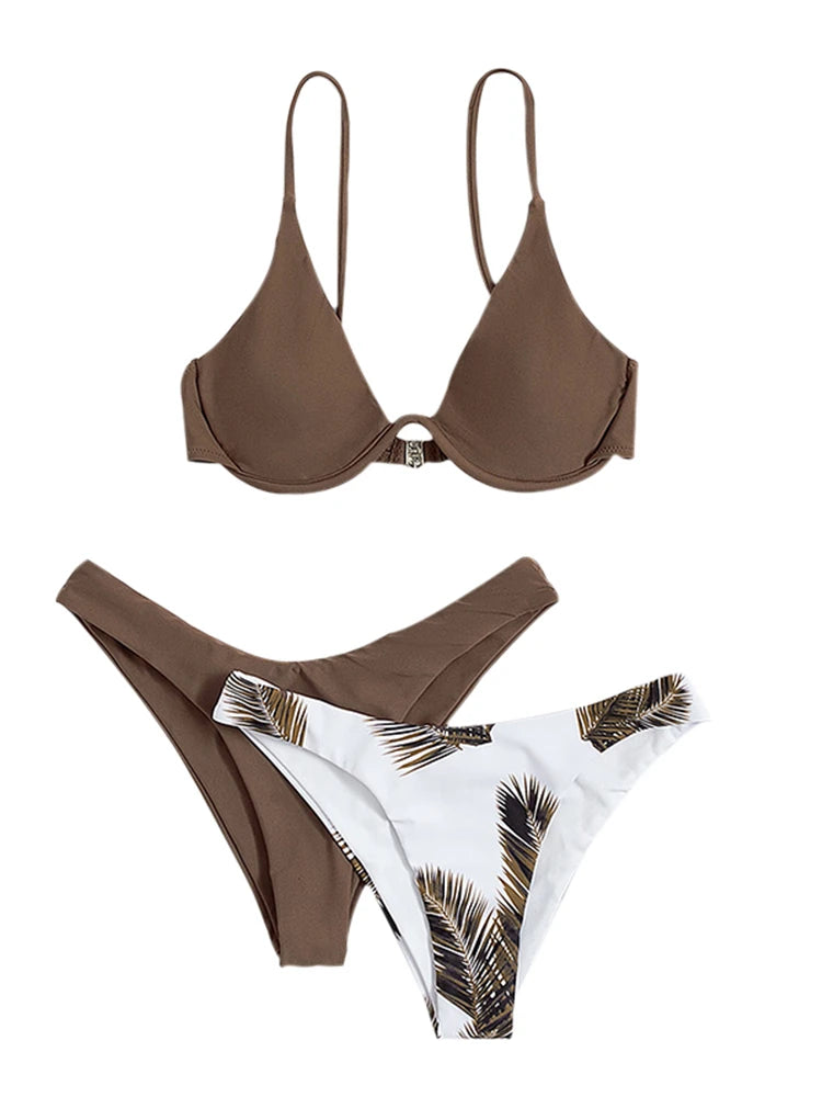 New Solid Print Bikini Set – Sexy Sling Thong Swimsuit for Women, 3-Piece Summer Beachwear