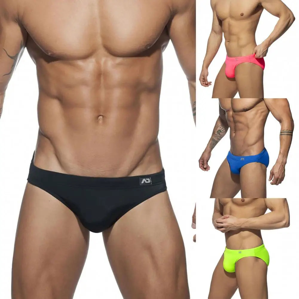 Men's Swimming Trunks Stretch Thong Low Waist Bikini Sexy Solid Color Swimsuit Summer Men's Beach Swimming Shorts