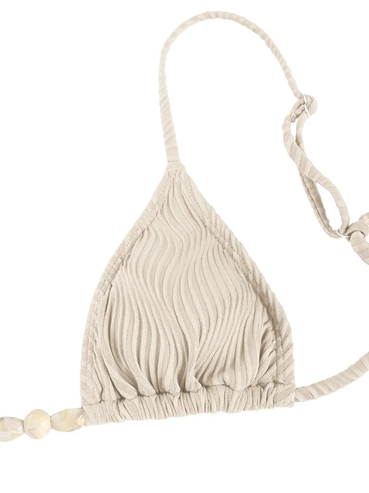 ZAFUL Tie-Side String Bikini – Solid Color Tanga Triangle Two-Piece Swimsuit for Women