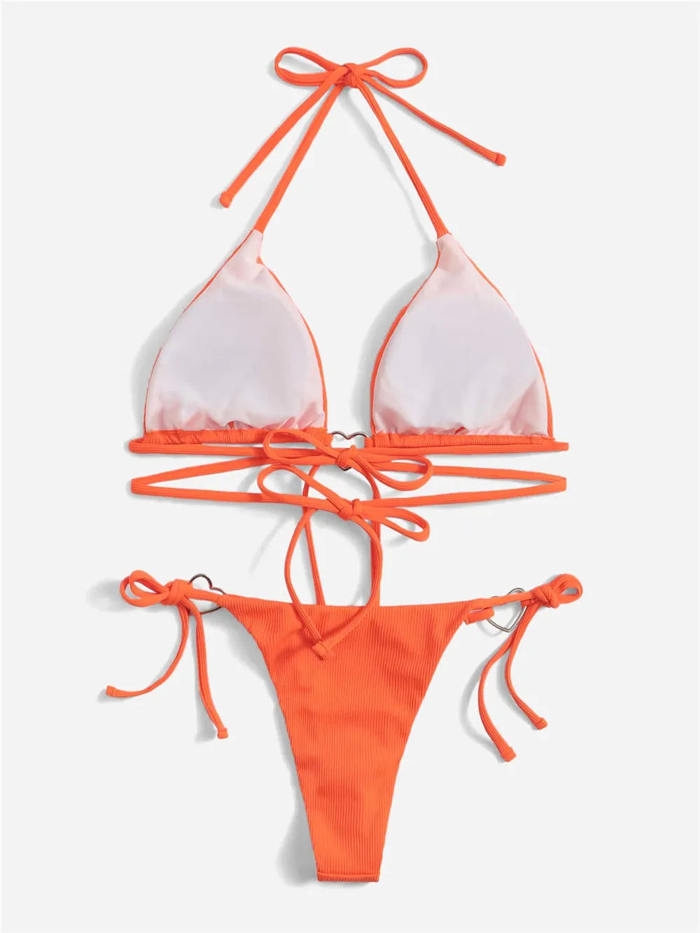 2025 Sexy Light Blue Micro Bikini Set – Triangle Halter Thong with Heart Ring Detail