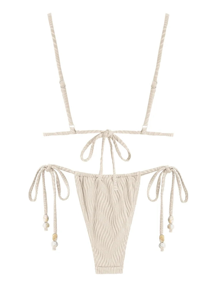 ZAFUL Tie-Side String Bikini – Solid Color Tanga Triangle Two-Piece Swimsuit for Women