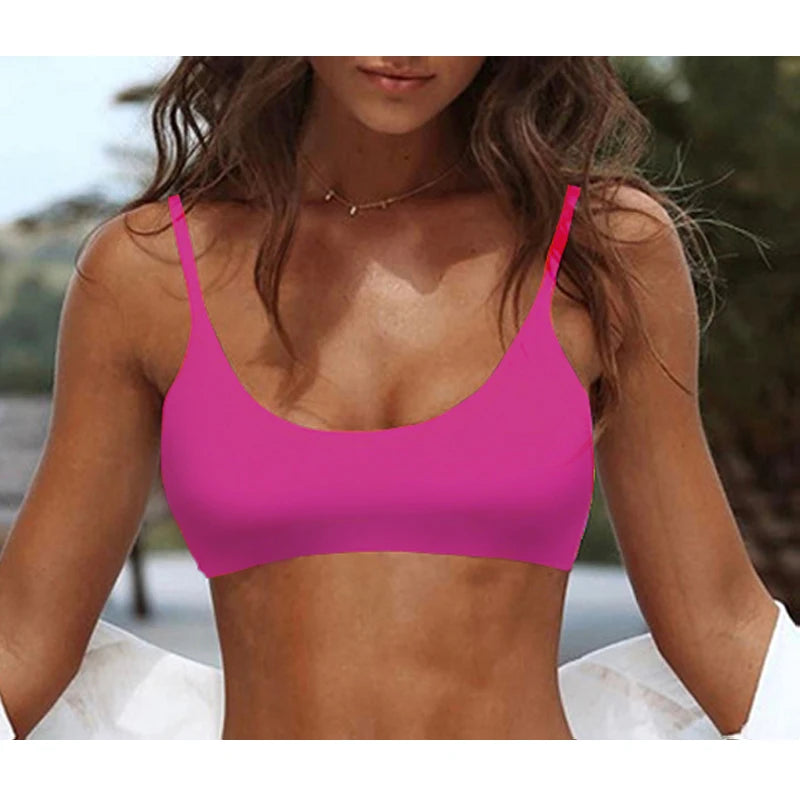 8 Color Black Solid Sexy Bikini Top – 2025 New Women Swimwear, Cup Bra Padded Swimsuit, Bathing Suit, Beachwear Female Top Bikini Set